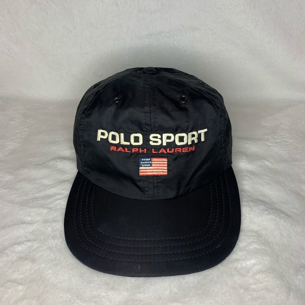 RARE USA Ralph Lauren Polo Sport Cap Hat 5 Panel USA Spell Out Nylon OG 92 93 94